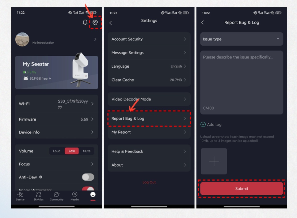 Report Bug & Log